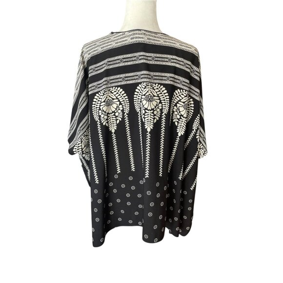 Poetry Black & White Boho Kimono  Intricate Floral Geometric Wrap - O/S - Picture 2 of 7